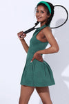 PACK267011-P309-1, Blackish Green Sleeveless V Neck Shirt Collar Sports Mini Dress