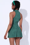 PACK267011-P309-1, Blackish Green Sleeveless V Neck Shirt Collar Sports Mini Dress