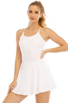  PACK267012-P1-1, White Spaghetti Straps U Neck Pocketed Active Dress