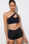 PACK264786-P2-1, Black Solid One Shoulder Cut Out Sports Bra