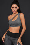 PACK264786-P2011-1, Dark Grey Solid One Shoulder Cut Out Sports Bra