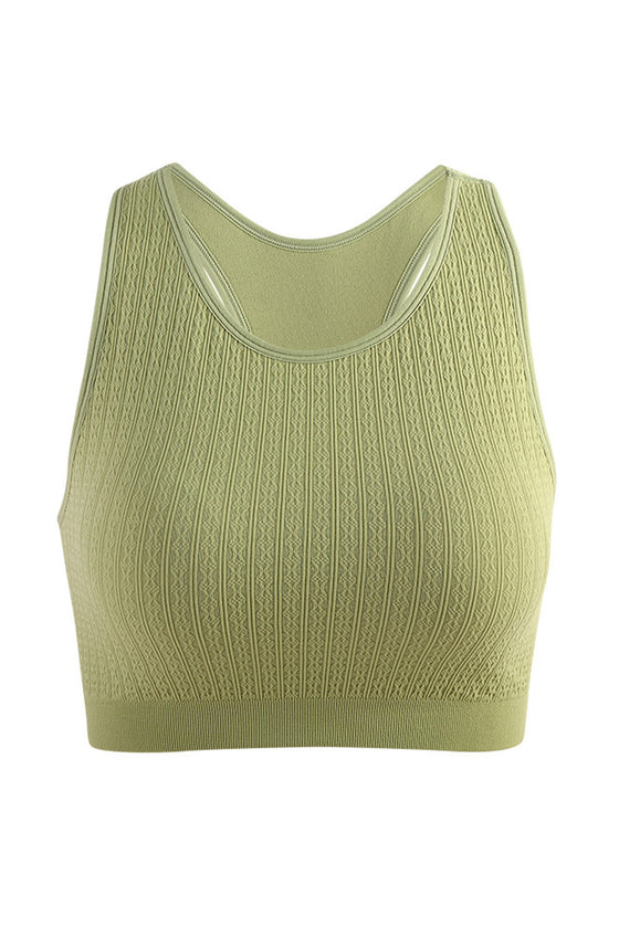 PACK264785-P1109-1, Grass Green Textured Racerback Slim Fit Cropped Sports Top