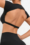 PACK264770-P2-1, Black Solid Color Short Sleeve Backless Active Crop Top