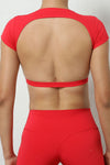 PACK264770-P3-1, Fiery Red Solid Color Short Sleeve Backless Active Crop Top