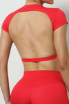 PACK264770-P3-1, Fiery Red Solid Color Short Sleeve Backless Active Crop Top