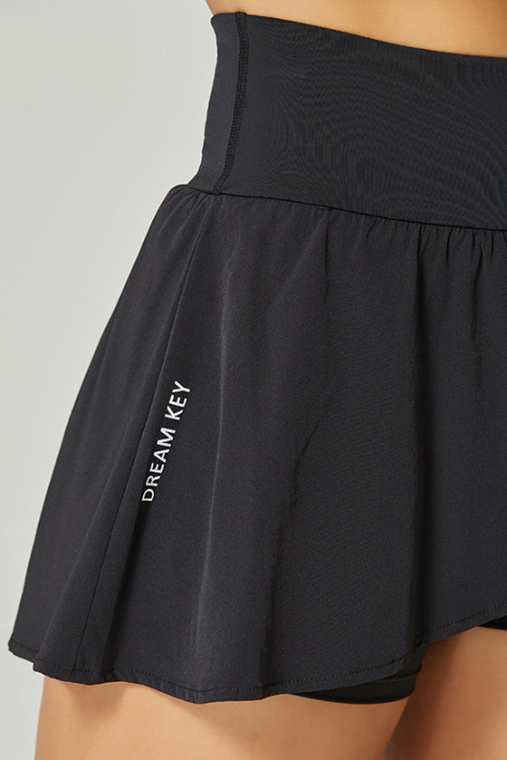 PACK265559-P2-1, Black Wrapped Pleated Lined Active Skirt