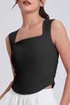 PACK264789-P2-1, Black Square Neck Ruched Side Active Tank