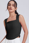 PACK264789-P2-1, Black Square Neck Ruched Side Active Tank