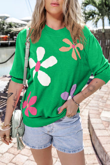  PACK277118-P109-1, Bright Green Floral Bubble Short Sleeve Sweater