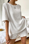 PACK15963-P1-1, White Chic Textured Oversize Tee and Shorts Lounging 2pcs Set