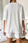 PACK15963-P1-1, White Chic Textured Oversize Tee and Shorts Lounging 2pcs Set