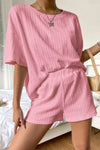 PACK15963-P10-1, Pink Chic Textured Oversize Tee and Shorts Lounging 2pcs Set
