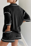 PACK15965-P2-1, Black Contrast Stitch Collared V Neck Half Sleeve Tee Shorts Set