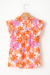 PACK25126220-P1420-1, Orange Ruffled Sleeve Smocked Floral Top