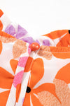 PACK25126220-P1420-1, Orange Ruffled Sleeve Smocked Floral Top