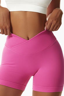  PACK265561-P106-1, Bright Pink Solid Color Arched Waist Active Sports Shorts