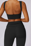 PACK2611657-P2-1, Black Backless Active Tank Top and Ruched Waist Flare Pants Set