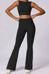 PACK2611657-P2-1, Black Backless Active Tank Top and Ruched Waist Flare Pants Set