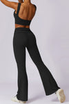 PACK2611657-P2-1, Black Backless Active Tank Top and Ruched Waist Flare Pants Set