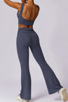 PACK2611657-P905-1, Sail Blue Backless Active Tank Top and Ruched Waist Flare Pants Set