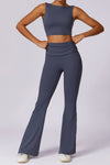 PACK2611657-P905-1, Sail Blue Backless Active Tank Top and Ruched Waist Flare Pants Set