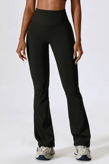  PACK265562-P2-1, Black Solid Color High Waist Active Sports Flare Pants