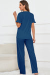 PACK15978-P905-1, Sail Blue Buttoned Tee and Wide Leg Pants Lounge Set