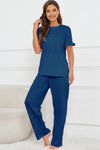 PACK15978-P905-1, Sail Blue Buttoned Tee and Wide Leg Pants Lounge Set