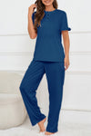 PACK15978-P905-1, Sail Blue Buttoned Tee and Wide Leg Pants Lounge Set