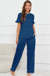 PACK15978-P905-1, Sail Blue Buttoned Tee and Wide Leg Pants Lounge Set