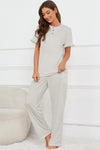 PACK15978-P1011-1, Light Grey Buttoned Tee and Wide Leg Pants Lounge Set