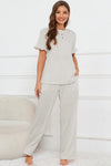 PACK15978-P1011-1, Light Grey Buttoned Tee and Wide Leg Pants Lounge Set