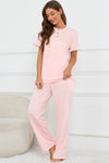 PACK15978-P2010-1, Apricot Pink Buttoned Tee and Wide Leg Pants Lounge Set