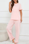 PACK15978-P2010-1, Apricot Pink Buttoned Tee and Wide Leg Pants Lounge Set