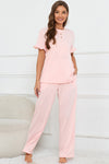 PACK15978-P2010-1, Apricot Pink Buttoned Tee and Wide Leg Pants Lounge Set