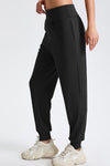 PACK265564-P2-1, Black Solid Color High Waist Side Pockets Active Joggers