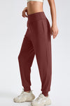 PACK265564-P503-1, Burgundy Solid Color High Waist Side Pockets Active Joggers