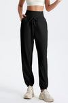 PACK265565-P2-1, Black Drawstring Wide Waistband Athletic Active Joggers