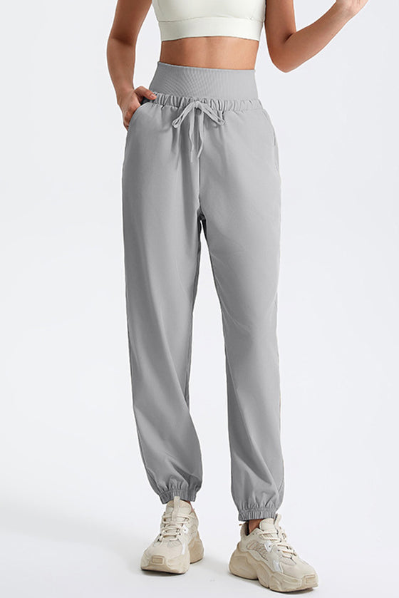 PACK265565-P1011-1, Light Grey Drawstring Wide Waistband Athletic Active Joggers