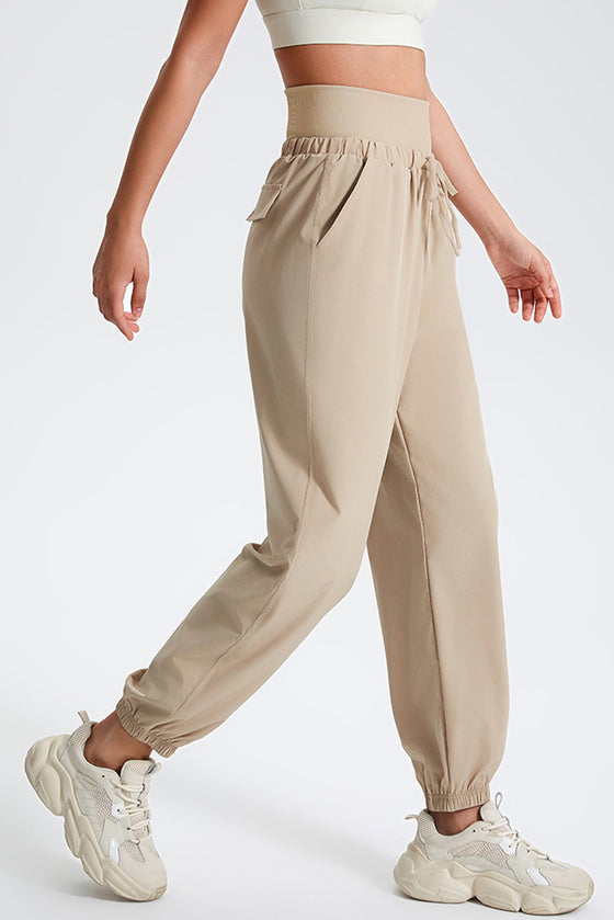 PACK265565-P1015-1, Oatmeal Drawstring Wide Waistband Athletic Active Joggers