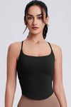 PACK264791-P2-1, Black Solid/Floral Spaghetti Straps U Neck Active Tank Top
