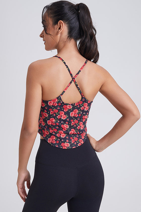 PACK264791-P320-1, Red Solid/Floral Spaghetti Straps U Neck Active Tank Top