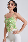 PACK264791-P920-1, Green Solid/Floral Spaghetti Straps U Neck Active Tank Top