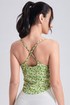 PACK264791-P920-1, Green Solid/Floral Spaghetti Straps U Neck Active Tank Top