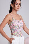 PACK264791-P120-1, White Solid/Floral Spaghetti Straps U Neck Active Tank Top