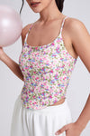 PACK264791-P120-1, White Solid/Floral Spaghetti Straps U Neck Active Tank Top