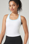 PACK264792-P1-1, White Sleeveless Color Block Trim Racerback Active Tank Top