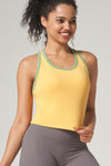 PACK264792-P107-1, Yellow Cream Sleeveless Color Block Trim Racerback Active Tank Top