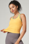 PACK264792-P107-1, Yellow Cream Sleeveless Color Block Trim Racerback Active Tank Top