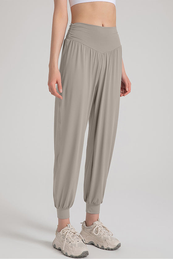 PACK265567-P6017-1, Simply Taupe Solid Color High Waist Active Harem Pants